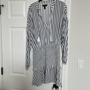 Aqua Navy and White Striped Long Sleeve Dress from Bloomingdales